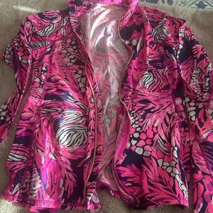 Lilly Pulitzer Pink and Navy Tropical Zip Jacket